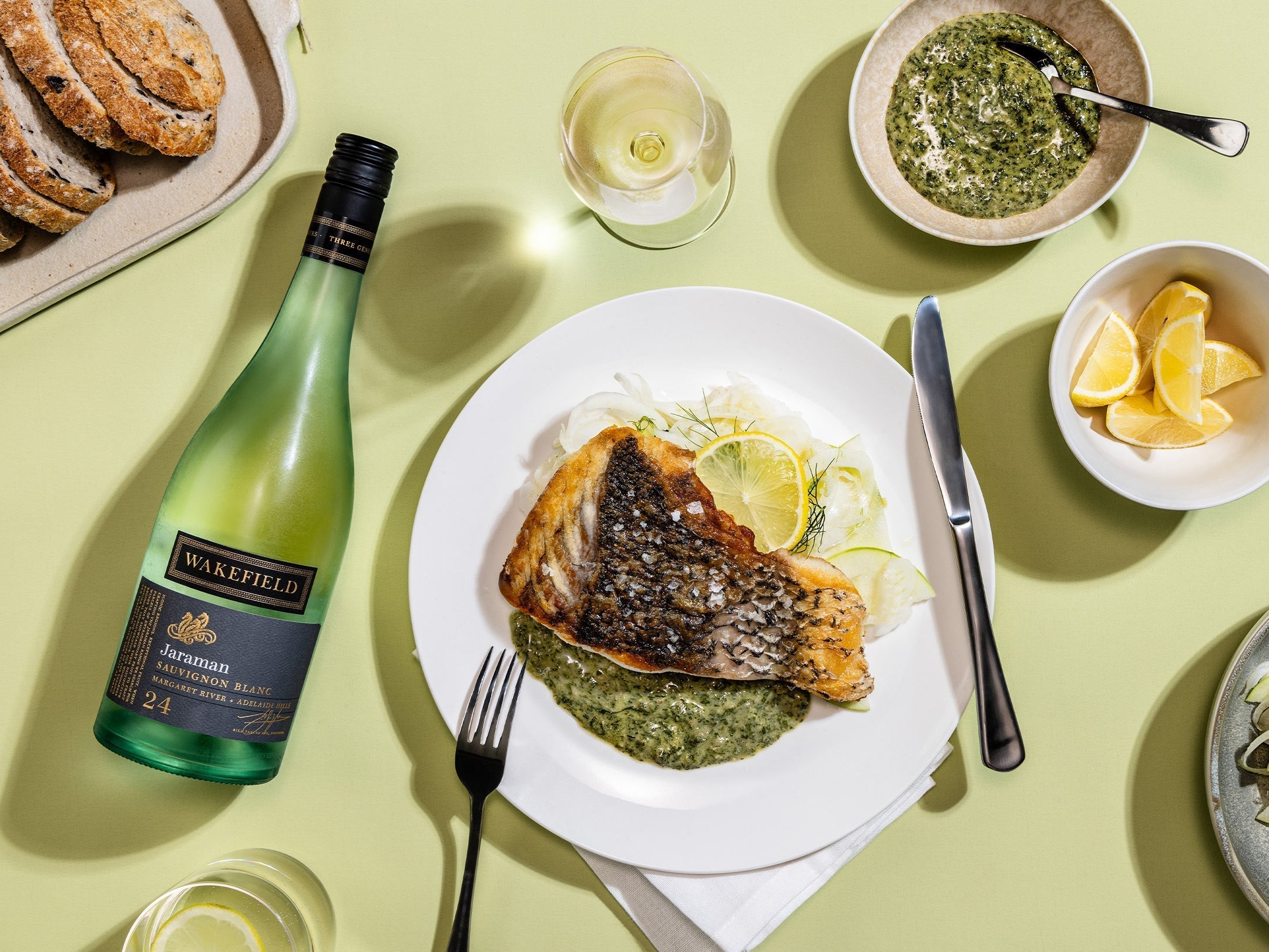 Crispy Skin Barramundi & Caper Salsa Verde with Lemon