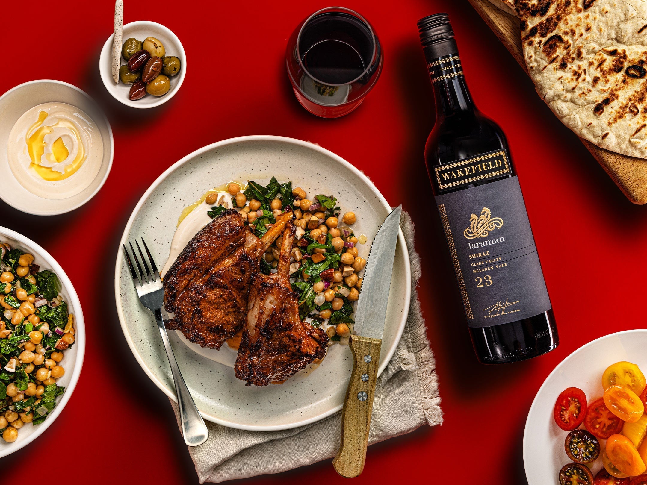 Chargrilled Harissa Lamb Chops with Spiced Chickpea & Herb Salad